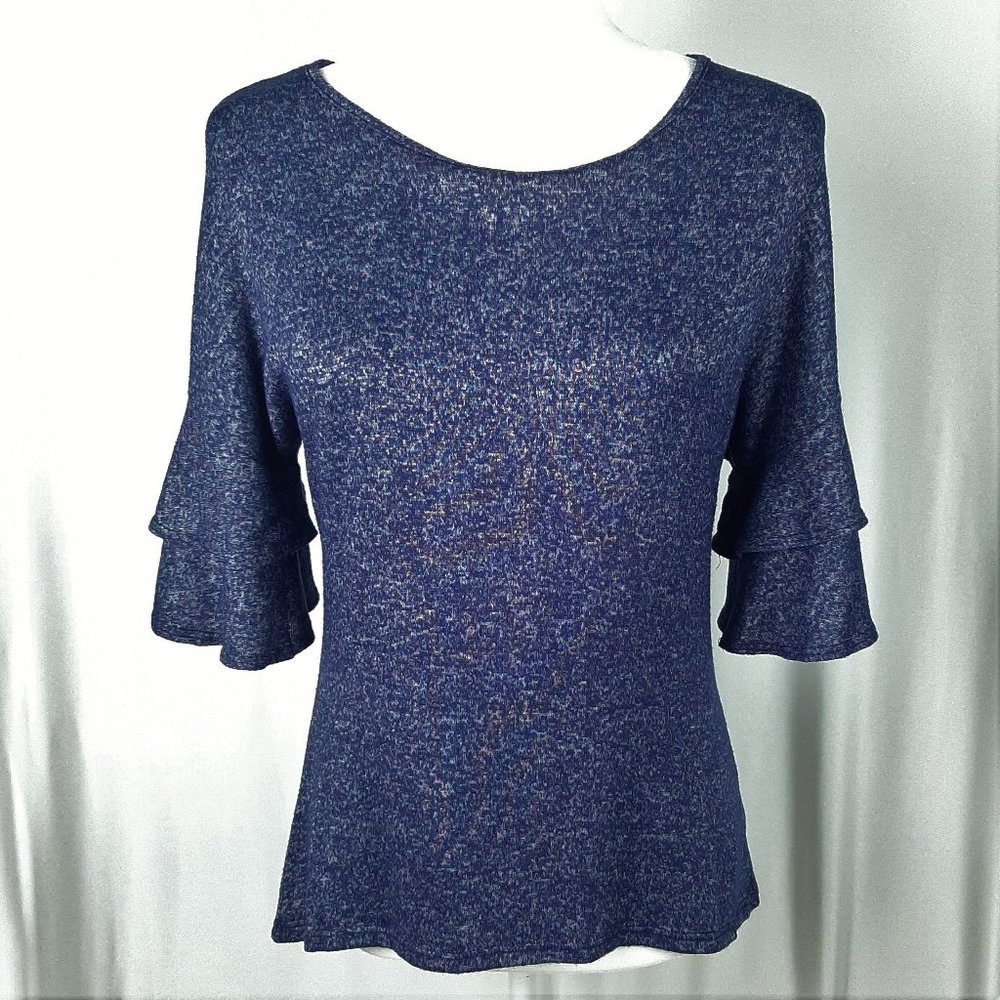 Lucky Brand Ruffle Bell Sleeve Space Knit Top